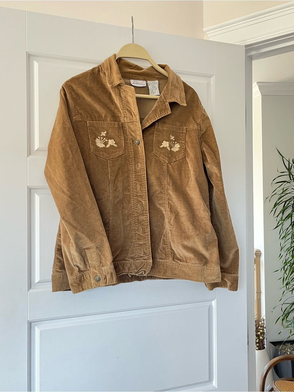 Vintage Corduroy Floral Pocket Jacket - Camel Brown